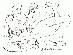"Lovers," pen and ink drawing by Bea Garth, copyright 2000, 2008, 2013