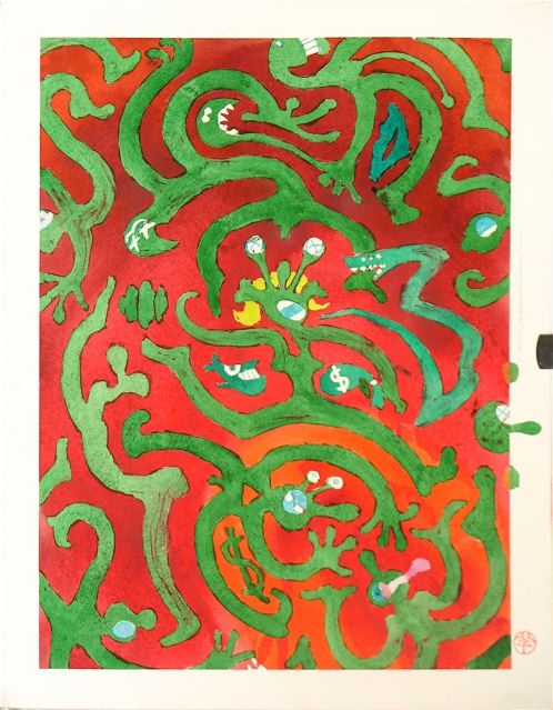 green on red people abstracted swirls