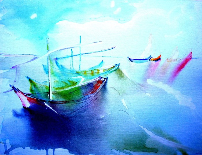 "Boats to Gogh (brightened)," painting by Lynn Rogers, copyright 2013
