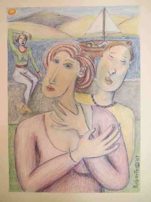 "Date At The Waterfront," colored pencil on paper by Bea, copyright 2007